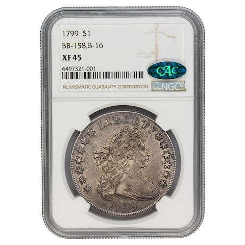 1799\u0020US\u0020Draped\u0020Bust\u0020Silver\u0020Dollar\u0020NGC\u0020XF\u002D45\u0020CAC