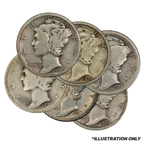 $5 Face - 90% 1916-1929 Mercury Dime Silver Coins 