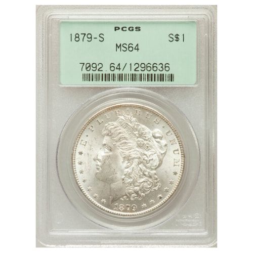1879\u002DS\u0020PCGS\u0020MS\u002D64\u0020Morgan\u0020Silver\u0020Dollar\u0020Coin\u0020\u002D\u0020Old\u0020Green\u0020Holder