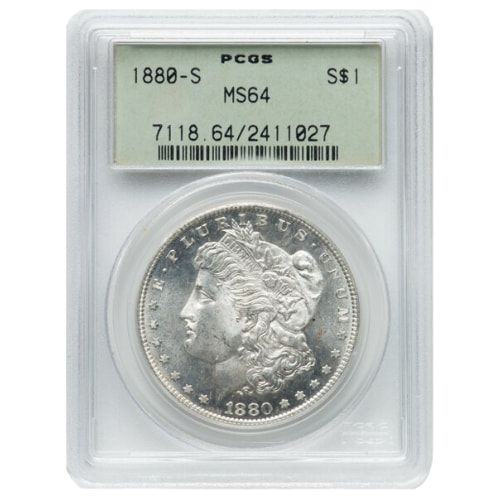 1880\u002DS\u0020PCGS\u0020MS\u002D64\u0020Morgan\u0020Silver\u0020Dollar\u0020Coin\u0020\u002D\u0020Old\u0020Green\u0020Holder