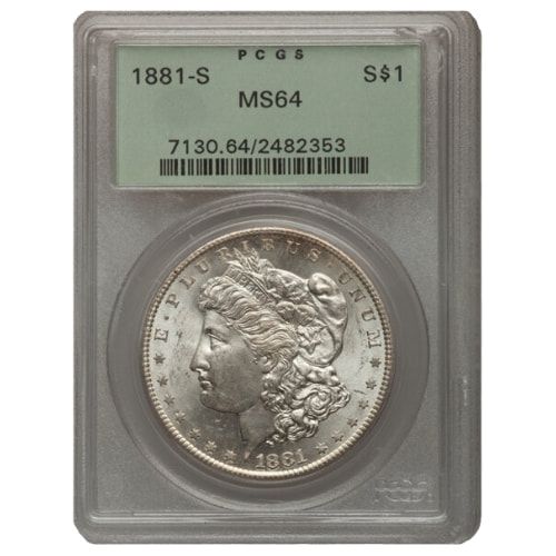 1881\u002DS\u0020PCGS\u0020MS\u002D64\u0020Morgan\u0020Silver\u0020Dollar\u0020Coin\u0020\u002D\u0020Old\u0020Green\u0020Holder