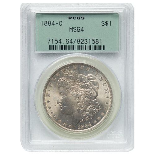1884\u002DO\u0020PCGS\u0020MS\u002D64\u0020Morgan\u0020Dollar\u0020Silver\u0020Coin\u0020\u002D\u0020Old\u0020Green\u0020Holder