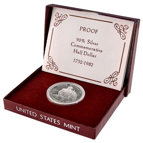 1982\u002DS\u0020George\u0020Washington\u0020Half\u0020Dollar\u0020Commemorative\u0020Proof\u0020Silver\u0020Coin\u0020with\u0020Box\u0020and\u0020COA