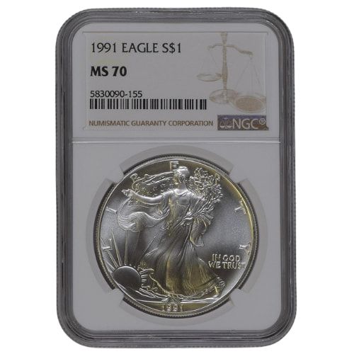 1991\u0020NGC\u0020MS\u002D70\u00201\u0020oz\u0020American\u0020Silver\u0020Eagle\u0020Coin\u0020\u002D\u0020Brown\u0020Label