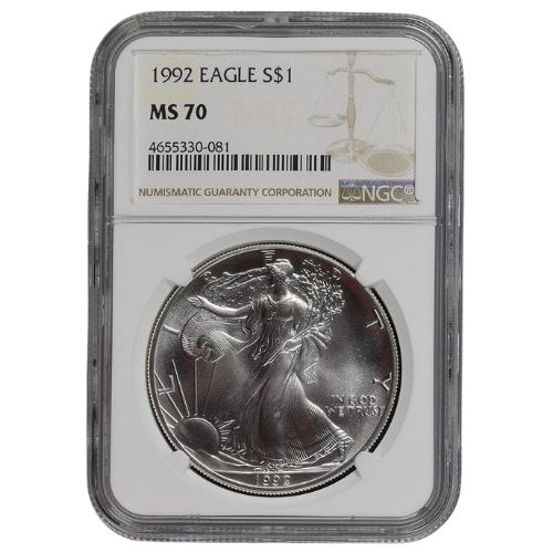 1992\u0020NGC\u0020MS\u002D70\u00201\u0020oz\u0020American\u0020Silver\u0020Eagle\u0020Coin\u0020\u002D\u0020Brown\u0020Label