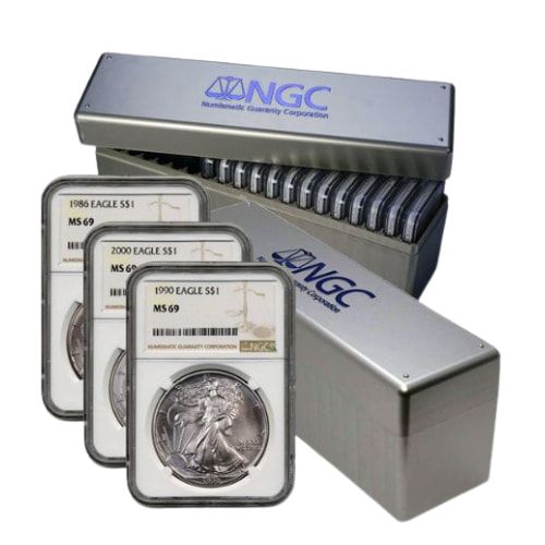 NGC\u0020MS\u002D69\u0020Brown\u0020Label\u00201\u0020oz\u0020American\u0020Silver\u0020Eagle\u0020Coin\u0020Set\u0020\u00281986\u002D2005\u0029
