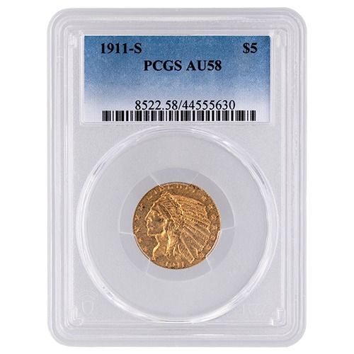1911\u002DS\u0020PCGS\u0020MS\u002D62\u0020\u00245\u0020Indian\u0020Half\u0020Eagle\u0020Gold\u0020Coin