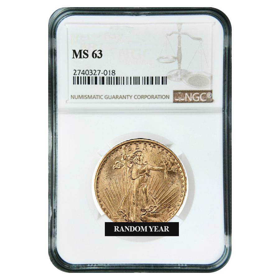 $20 MS-63 St. Gaudens Double Eagle Gold Coin (NGC or PCGS) - Random Year