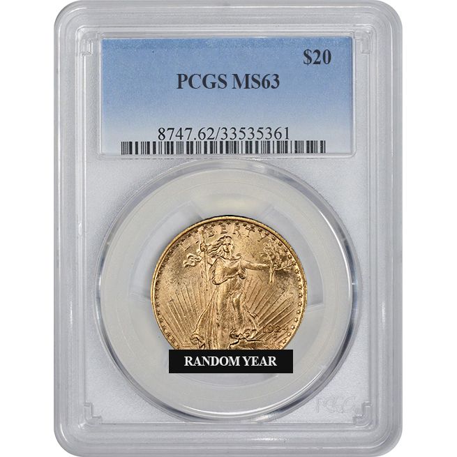$20 MS-63 St. Gaudens Double Eagle Gold Coin (NGC or PCGS) - Random Year