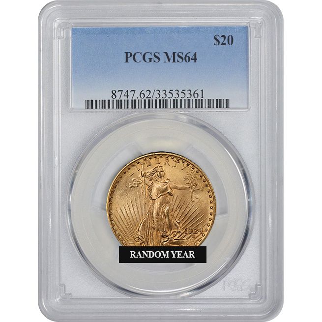 $20 MS-64 St. Gaudens Double Eagle Gold Coin (NGC or PCGS) - Random Year