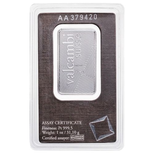 1 oz Valcambi Platinum Bar - In Assay