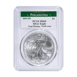 2015 (P) PCGS MS-69 American Silver Eagle Coin | Philadelphia Label
