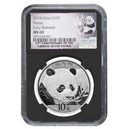 2018年　中国パンダ銀メダル　NGC　MS69　ULTRA　CAMEO 8ｇ 2018 30 Gram Chinese Silver Panda NGC MS-69 Early Releases Black Core