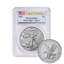 2021 PCGS MS-70 First Strike Type 2 American Silver Eagle Coin