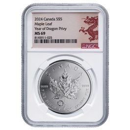 NGC MS-69 2024 1 oz Canadian Silver Maple Leaf Coin - Year