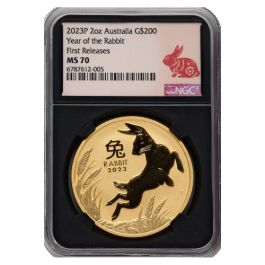 NGC MS-70 First Release - Black Core - 2023-P Australia 2 oz Gold Lunar Rabbit Coin - Lunar Series III - Perth Mint
