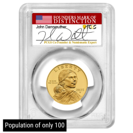 2025-W PCGS PR-70 First Day of Issue 1/2 oz 25th Anniversary Sacagawea Dollar 24k Proof Gold Coin - John Dannreuther Label