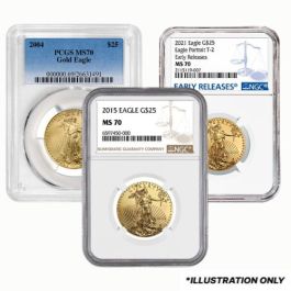 1/2 oz NGC/PCGS MS-70 American Gold Eagle Coin - Random Year