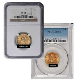 Buy $5 MS-63 Liberty Half Eagle Gold Coin (NGC or PCGS) - Random Year ...