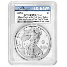 Buy 2025-S PCGS PR-70 First Day of Issue 250th U.S. Navy