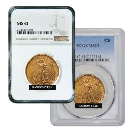 $20 MS-62 St. Gaudens Double Eagle Gold Coin (NGC or PCGS) - Random Year