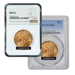 $20 MS-62 Liberty Double Eagle Gold Coin (NGC or PCGS) - Random Year