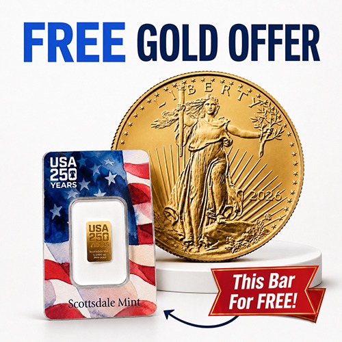 Buy a 2026 U.S. Gold Eagle 1 oz Coin, Get a 1/100 oz Gold Bar Free at SD Bullion!