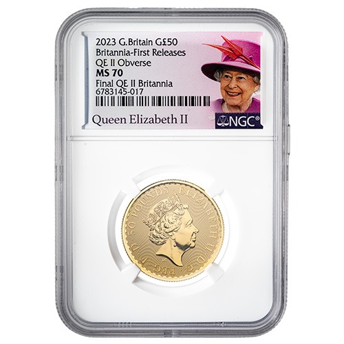 2023 NGC MS-70 First Releases 1/2 oz Britannia Gold Coin - Queen Elizabeth II Obverse and Special Label
