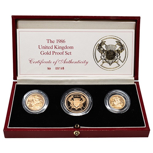 1986 Gold Sovereign 3-Coin Proof Set with Box & COA