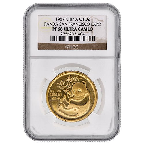 1987 NGC PF-68 1 oz Chinese Panda San Francisco Expo Proof Gold Medal