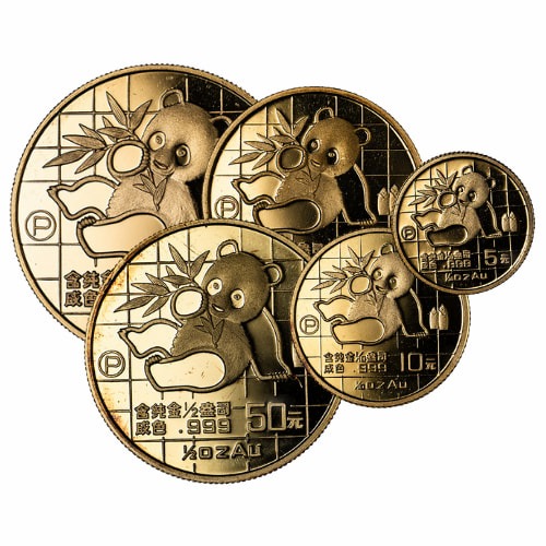 1989 Chinese Panda Gold Coin 5-Coin Proof Set in Capsules
