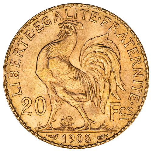 French 20 Franc Rooster Gold Coin Avg Circulated - Random Year