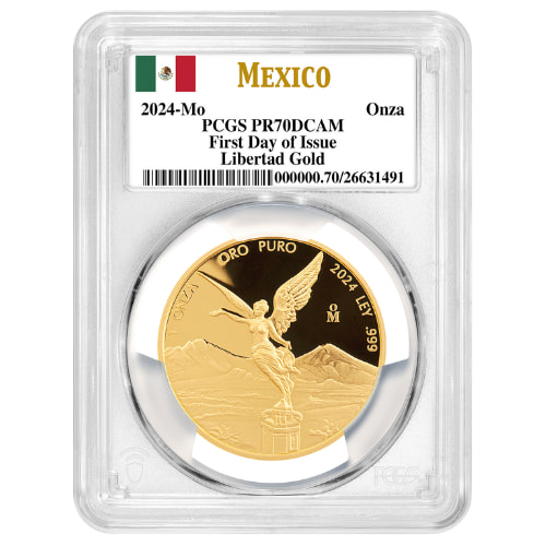 2024 PCGS PR-70 First Day of Issue 1 oz Mexican Gold Libertad Proof Coin