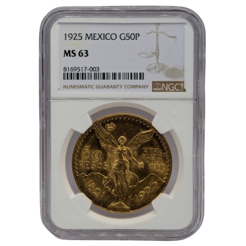 1925 NGC MS-63 Mexican 50 Pesos Gold Coin