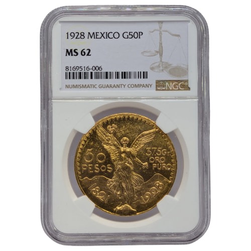 1928 NGC MS-62 Mexican 50 Pesos Gold Coin