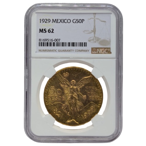 1929 NGC MS-62 Mexican 50 Pesos Gold Coin