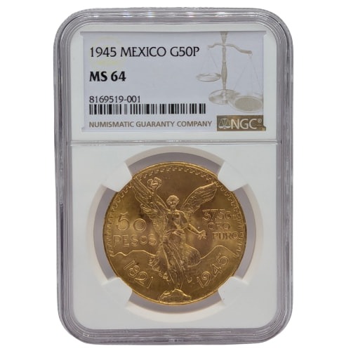 1945 NGC MS-64 Mexican 50 Pesos Gold Coin