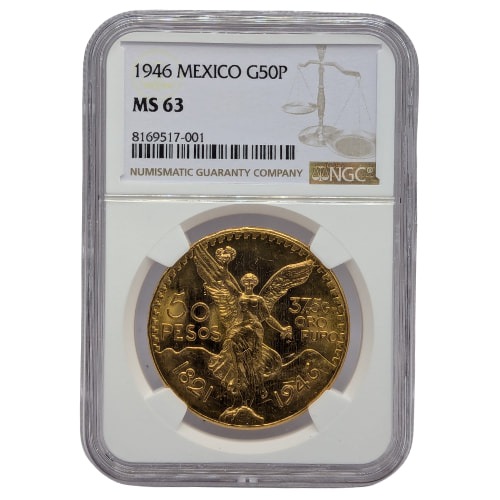 1946 NGC MS-63 Mexican 50 Pesos Gold Coin