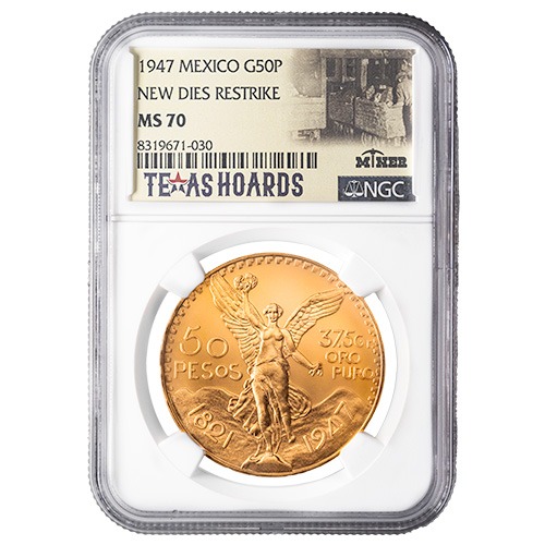 1947 NGC MS-70 Mexican 50 Pesos Gold Coin (New Dies Restrike) - Texas Miner Hoard