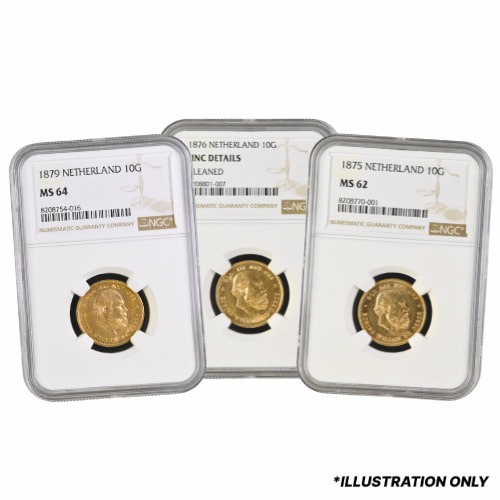 Netherlands 10 Guilders NGC AU+ Gold Coin - Random Year