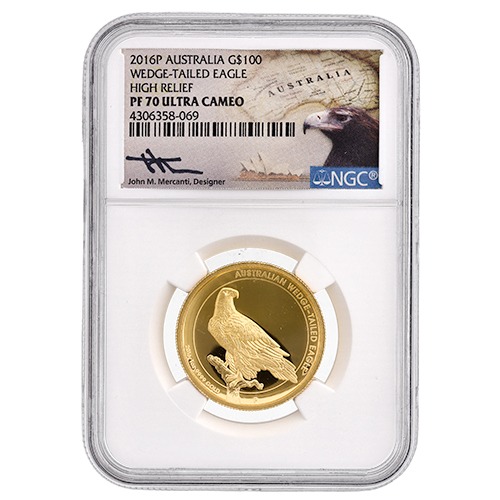 2016-P NGC PF-70 1 oz Australian Wedge-Tailed Eagle High Relief Proof Gold Coin - John Mercanti Label