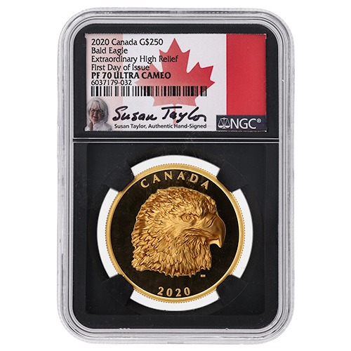 2020 NGC PF-70 First Day of Issue 2 oz Canadian Bald Eagle High Relief Proof Gold Coin