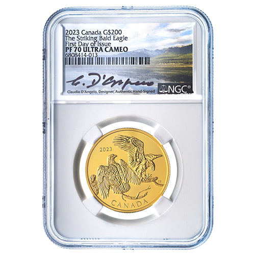 2023 NGC PF-70 First Day of Issue 1 oz Striking Bald Eagle Proof Gold Coin - Claudio D'Angelo Label