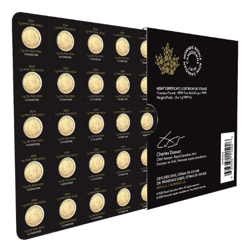 2024 25 x 1g Canadian Gold Maplegram25™ Coin Sheet