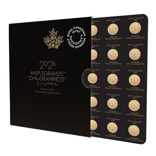 2025 25 x 1g Canadian Gold Maplegram25™ Coin Sheet