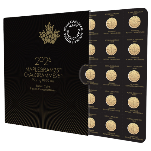 2026 25 x 1g Canadian Gold Maplegram25™ Coin Sheet