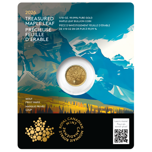 2026 1/10 oz Gold Maple Leaf Coin with Wolf Privy Mark - In Assay