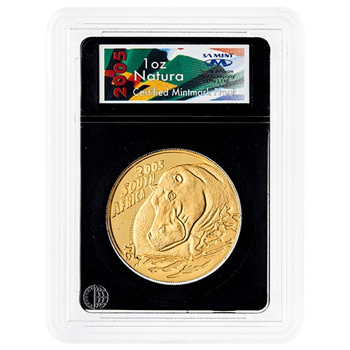 2005 1 oz South African Natura Hippopotamus Certified Mintmark Proof Gold Coin