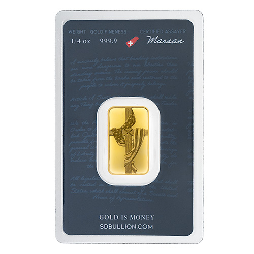 1/4 oz SD Bullion Cross and Flag Gold Bar