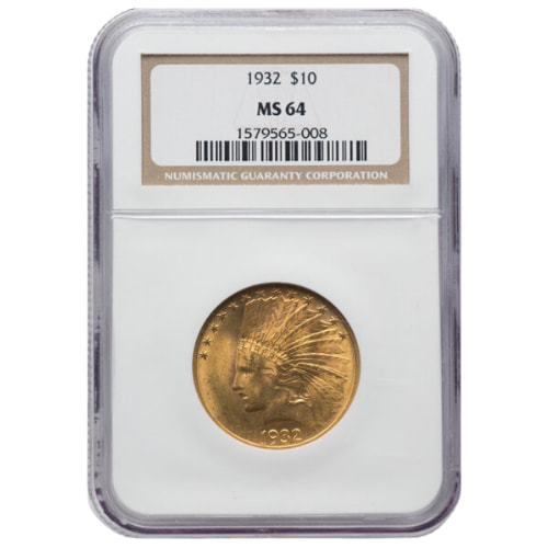 NGC MS-64 1932 $10 Indian Head Eagle Gold Coin